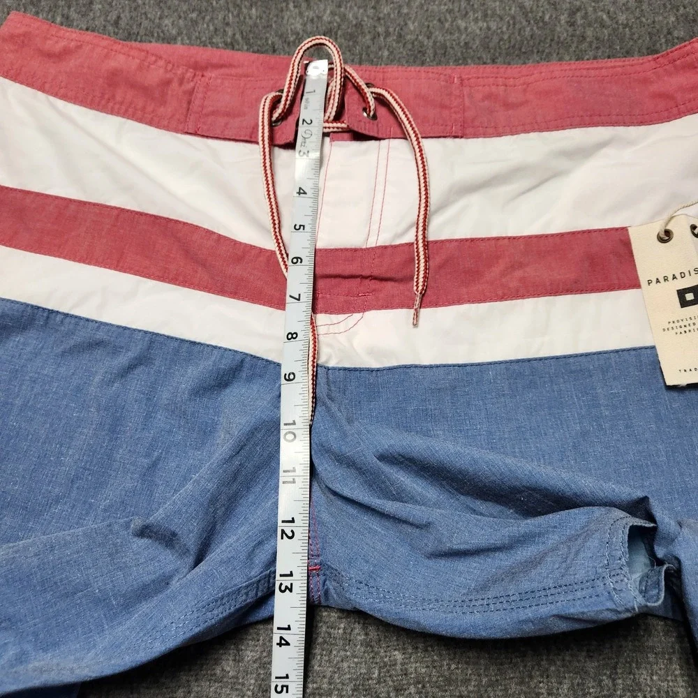 Paradise City Mens Board Shorts Red White Blue Stripe Size 38 Swim Trunks